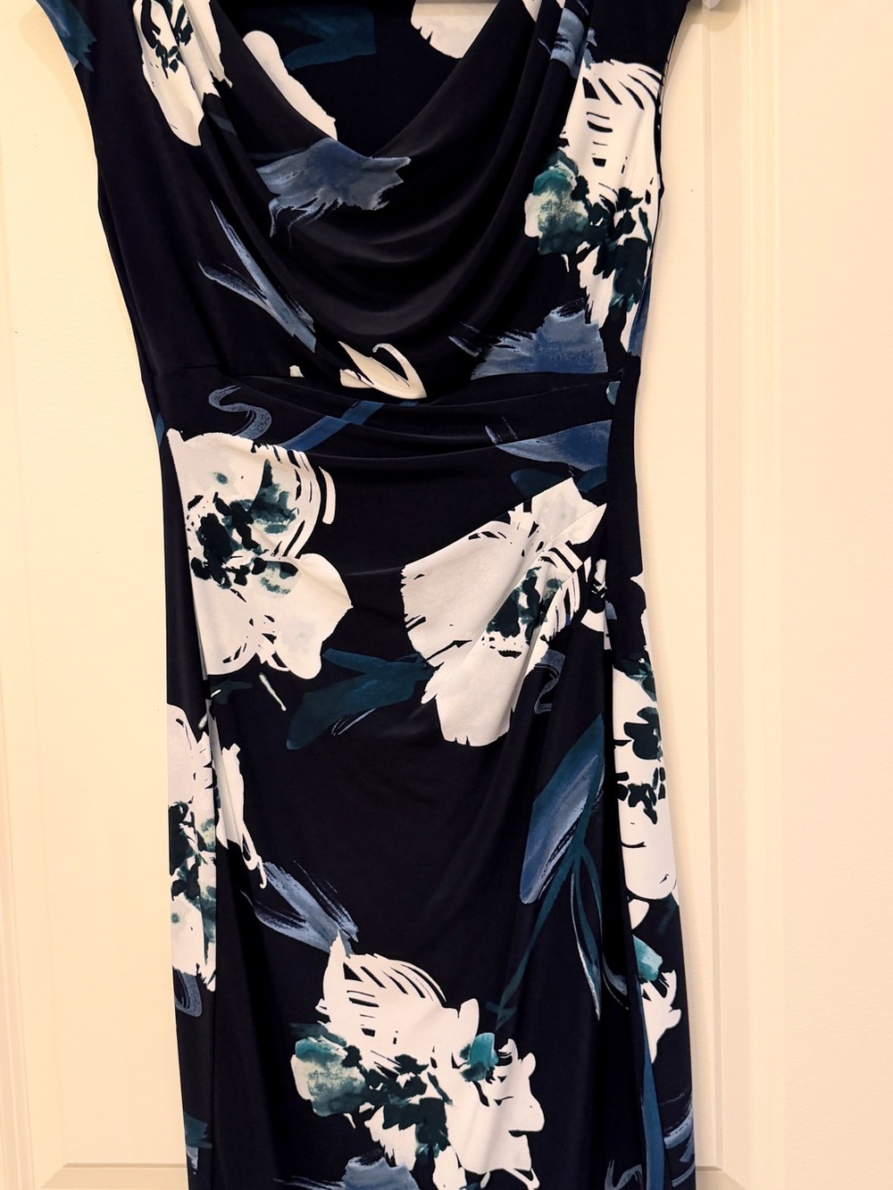Ralph Lauren Black Dress with White and Teal Floral Print